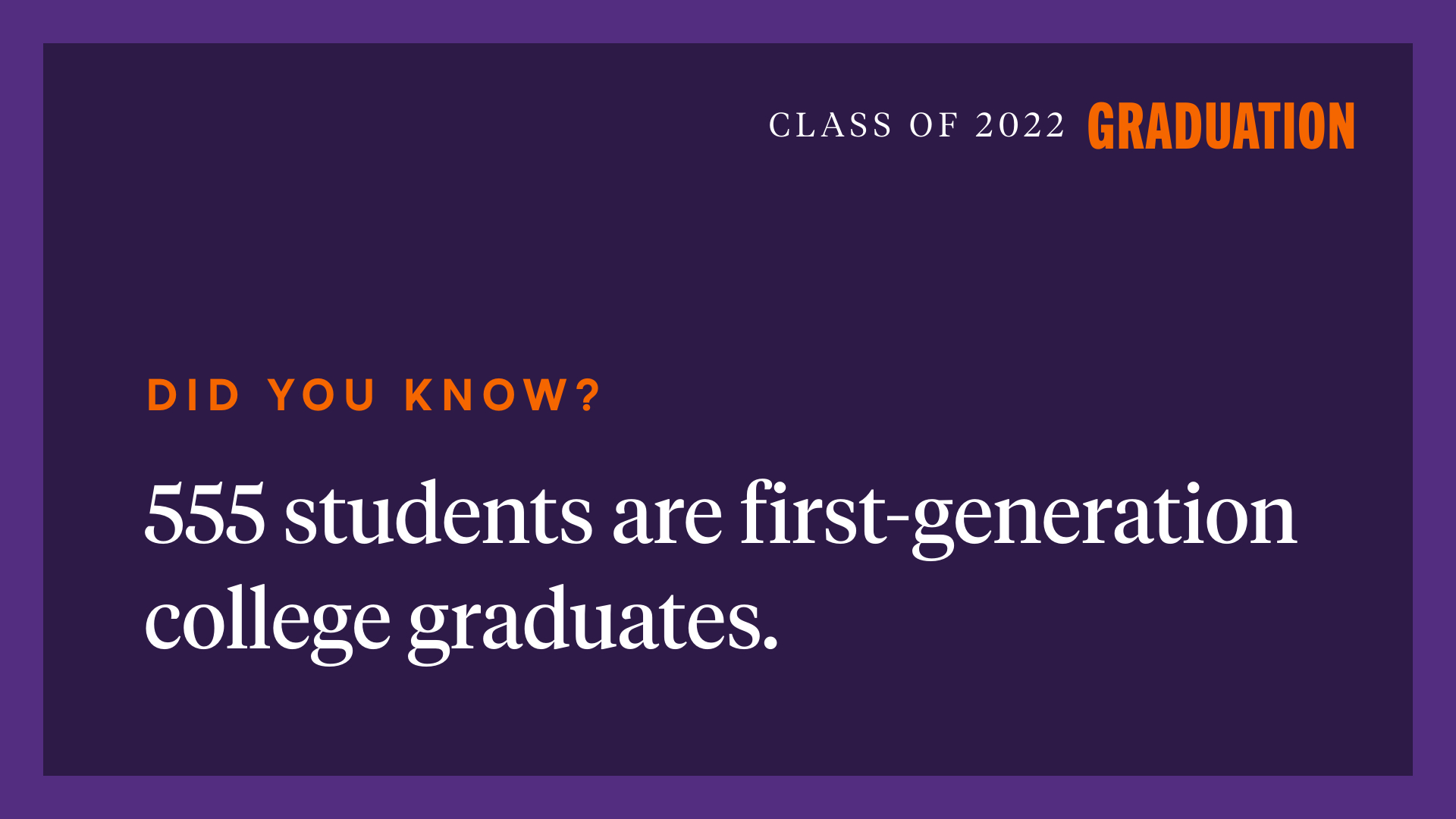 Class of 2022 Graduation: Did you know? 555 students are first-generation college graduates.