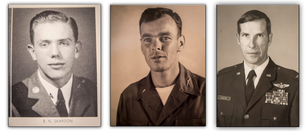 Three black-and-white archival photos next to each other, of each man in uniform.