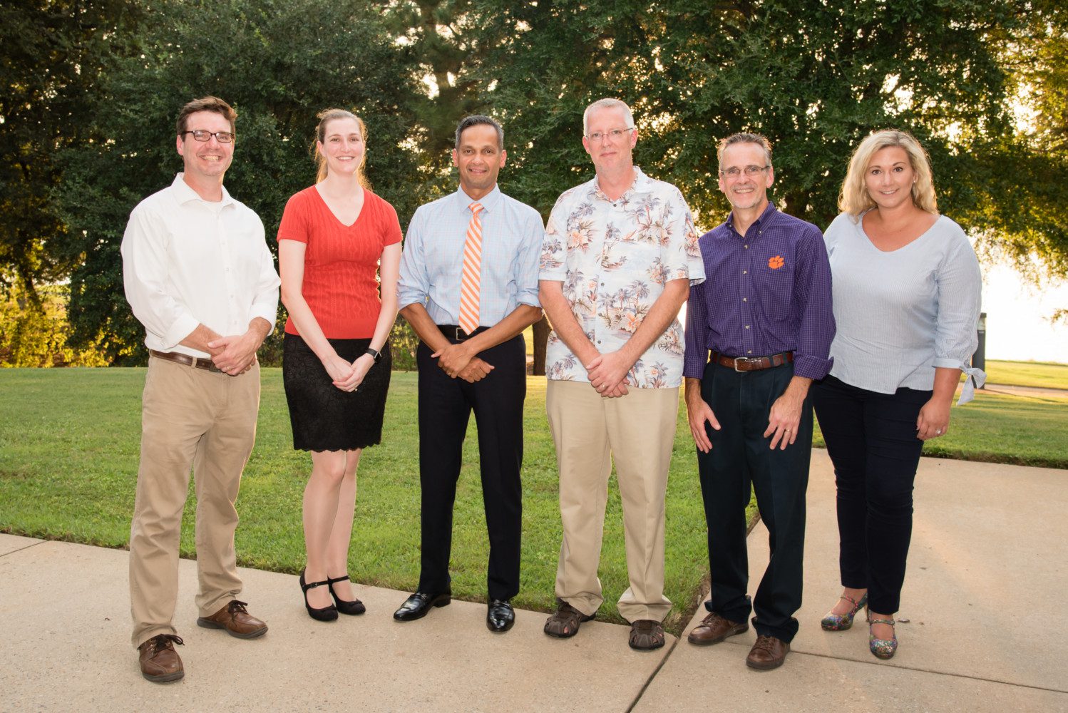 Award winners posed for a photo with Anand Gramopadhye, dean of the College of Engineering, Computing and Applied Sciences. Those pictured are (from left): Brian Powell, Delphine Dean, Gramopadhye, Joshua Summers, Kevin Taaffe, and Ashley Childers. Not pictured are Kyle Brinkman and Lawrence Fredendall.