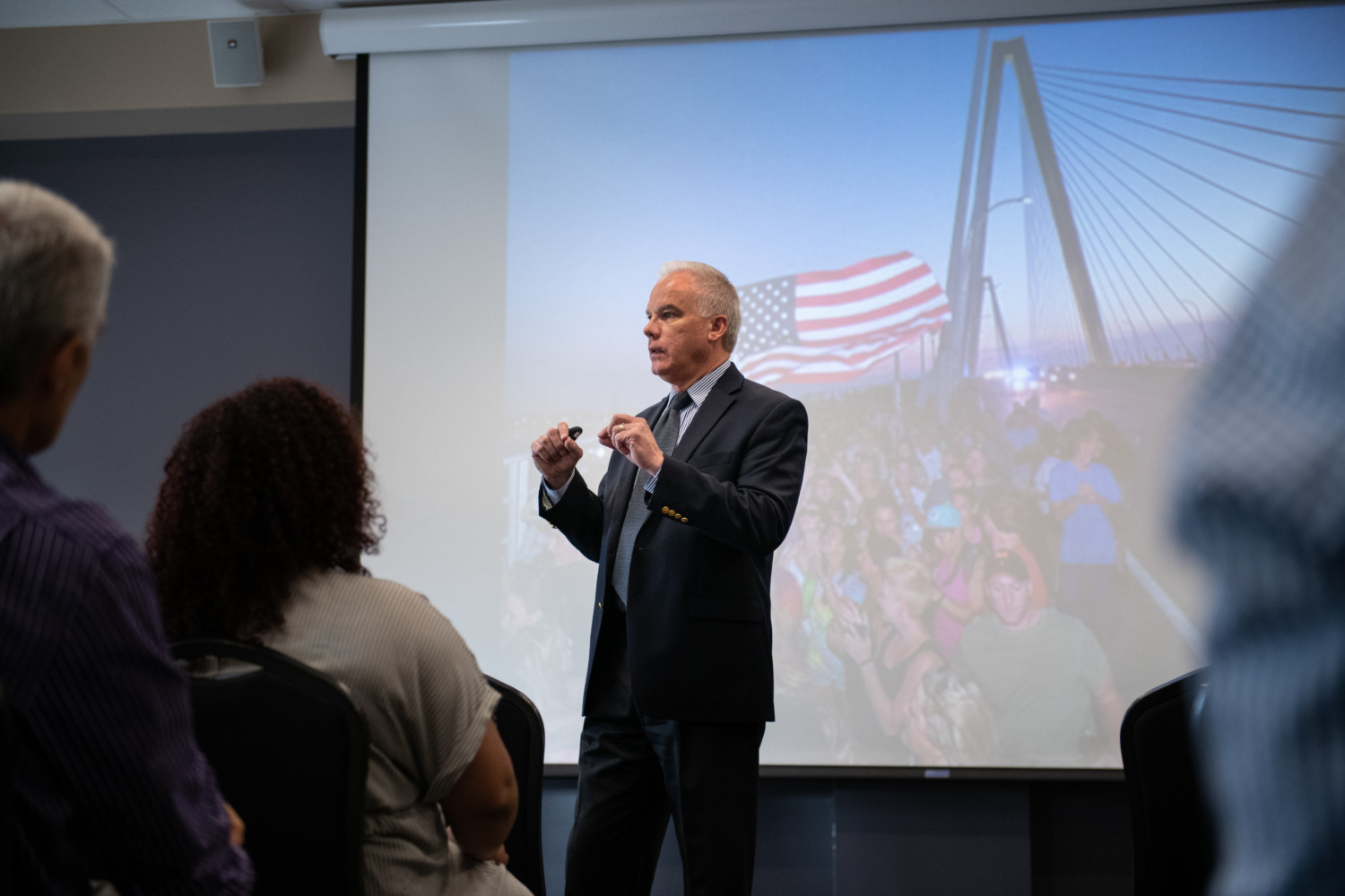 Greg Mullen delivering a presentation to Student Affairs on Sept. 12, 2018