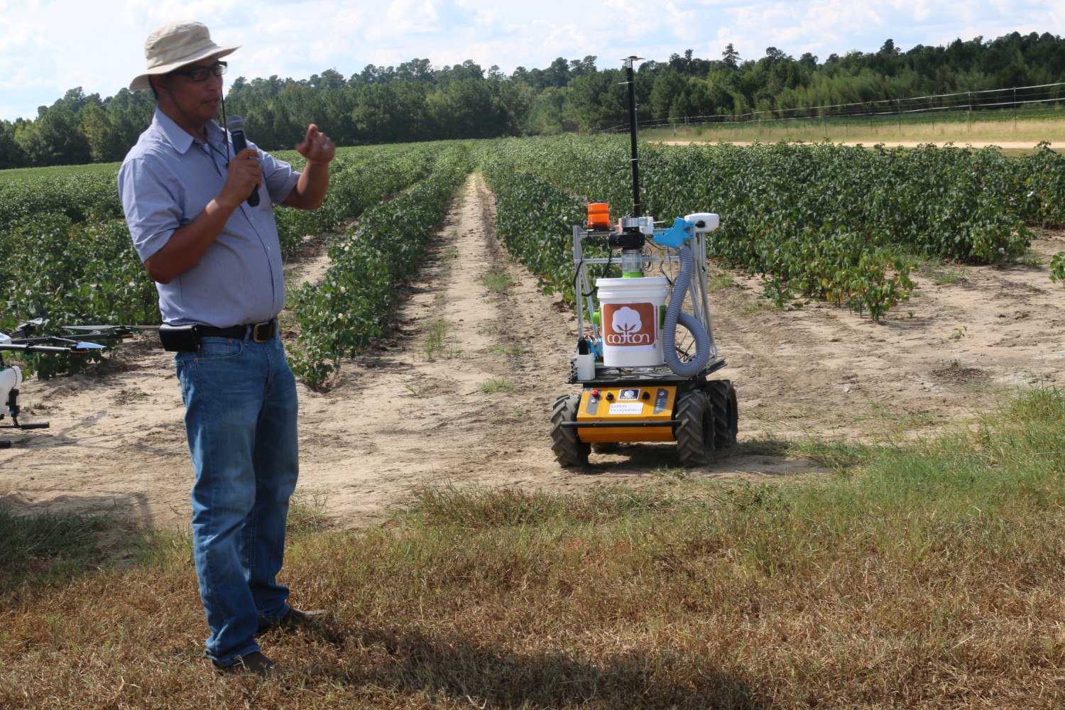 Joe Mari Maja, a researcher at Clemson's Edisto Research and Education Center, believes Unmanned Ground Vehicles (UGVs) can be used to make cotton harvest more efficient.