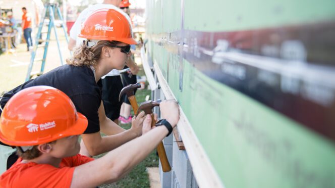 Students work on the 2017 Habitat house.