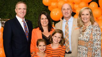 Ben and Cheri Phyfer (left) and their daughters, Danielle and Allison are pictured with President James P. and First Lady Beth Clements.