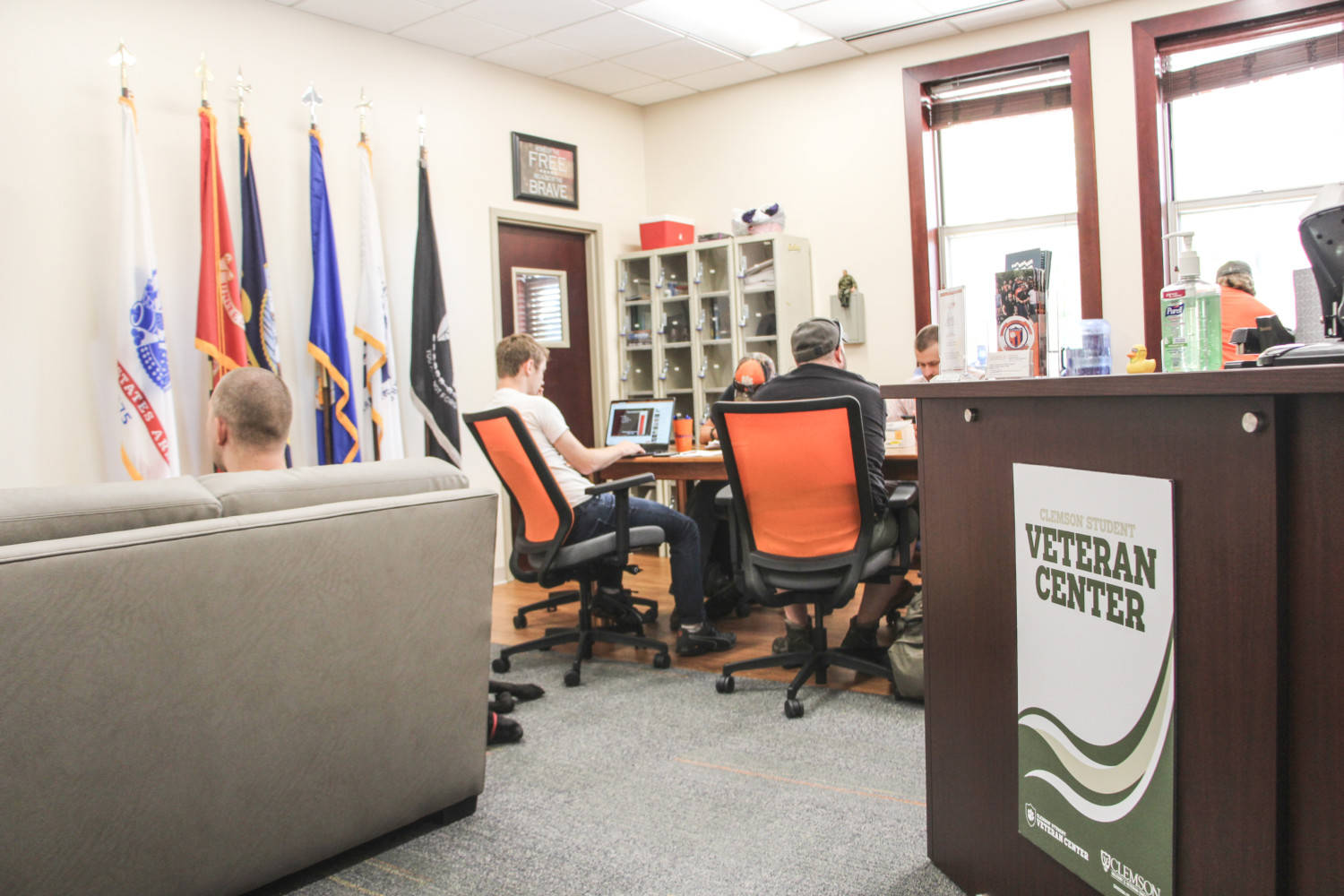 The lounge area of the new Student Veteran Center located in Vickery Hall.