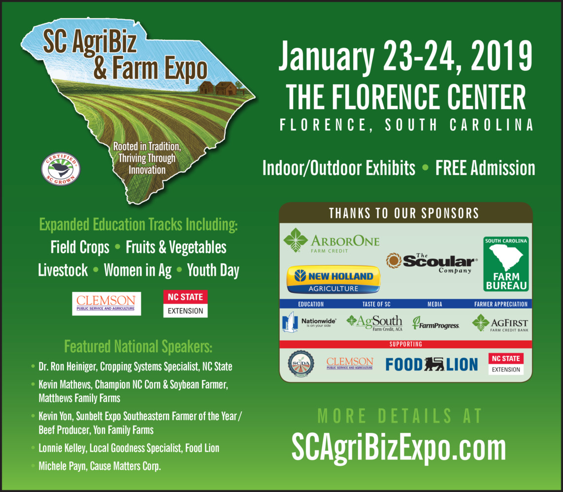 Learn about where our food and fiber comes from during the 2019 South Carolina AgriBiz Expo in Florence Jan. 23-24.