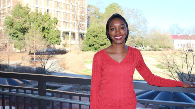 Garcy Lawson, a sophomore philosophy major, outside of the Hendrix Student Center.