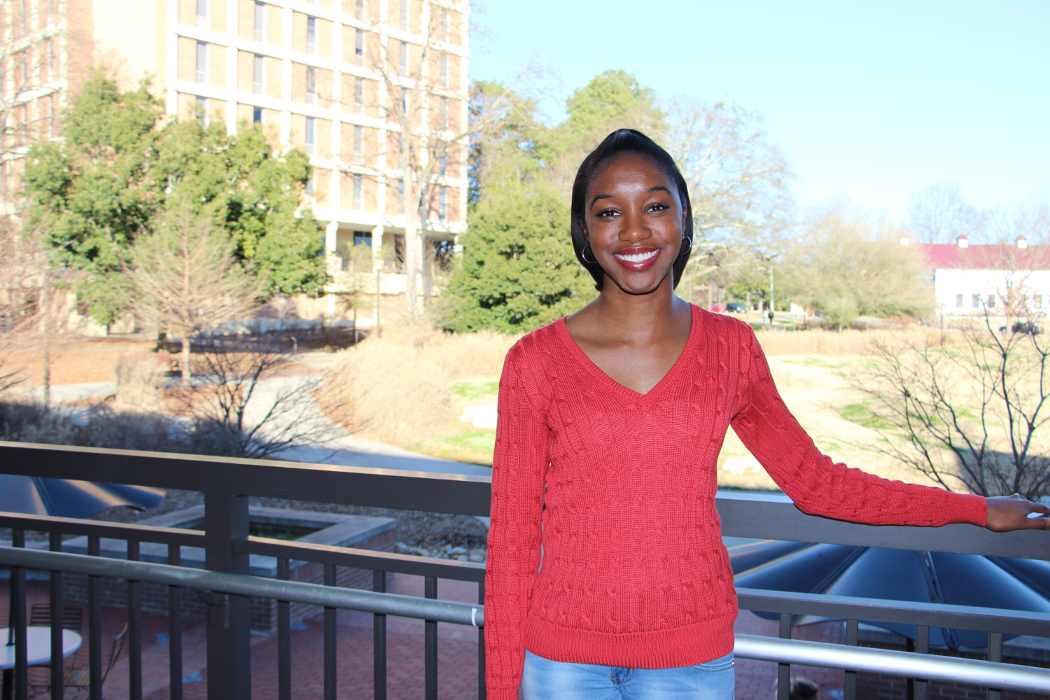 Garcy Lawson, a sophomore philosophy major, outside of the Hendrix Student Center.