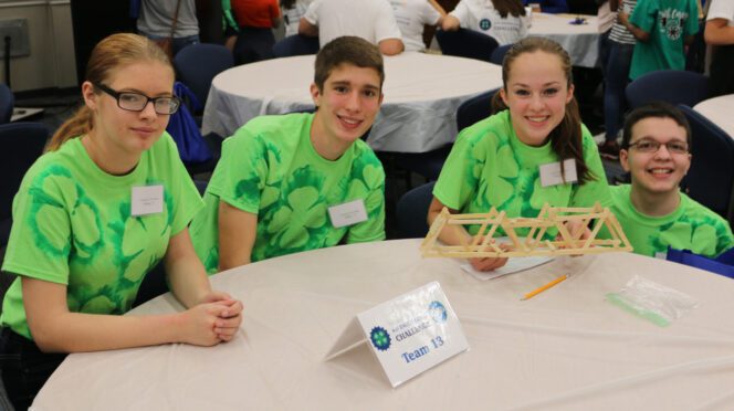 4-H Engineering Challenge team prepares to compete in Building a Bridge competition.