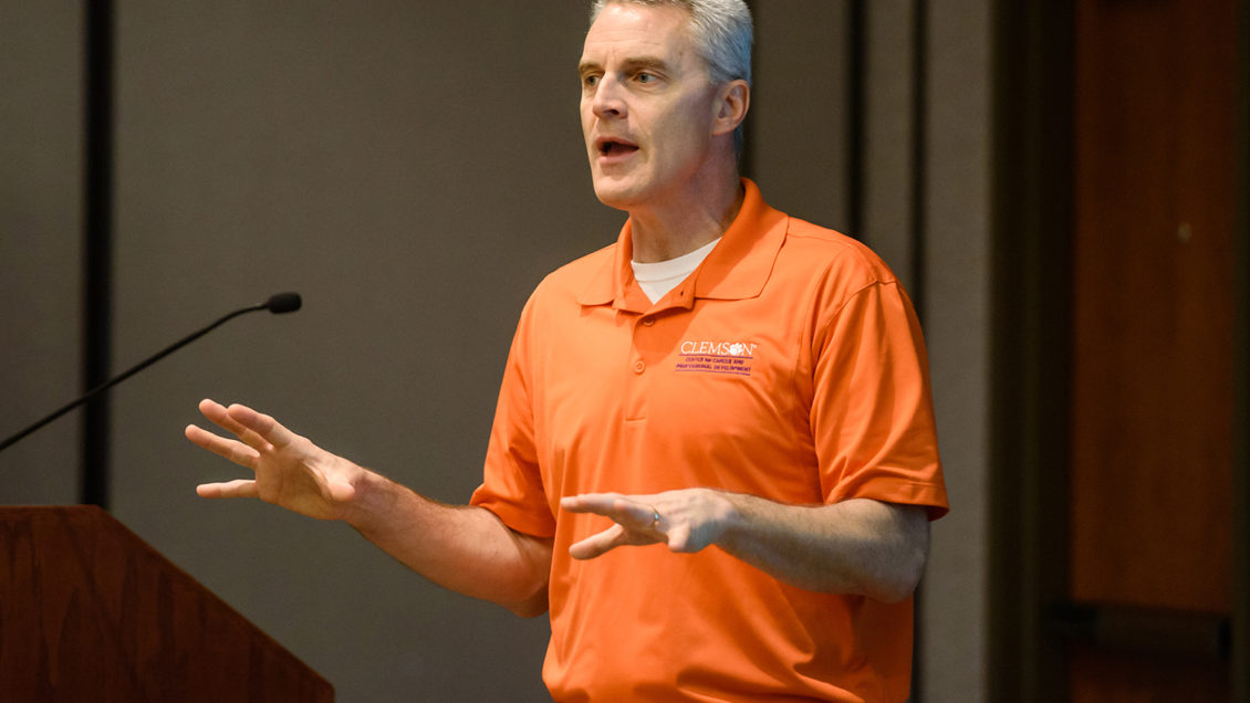 Neil Burton, executive director of Clemson's Career Center, gives a presentation.