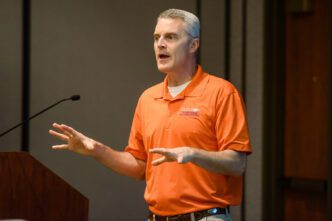 Neil Burton, executive director of Clemson's Career Center, gives a presentation.