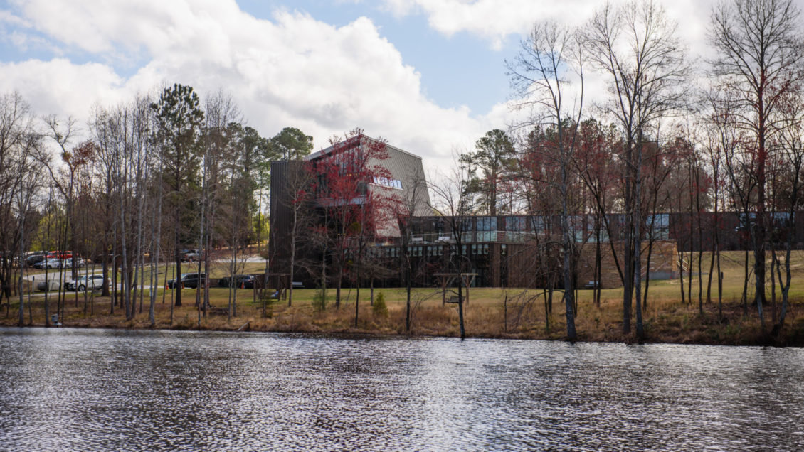 Sandhill Research and Education Center is pictured from across the pond at the back of its main building.