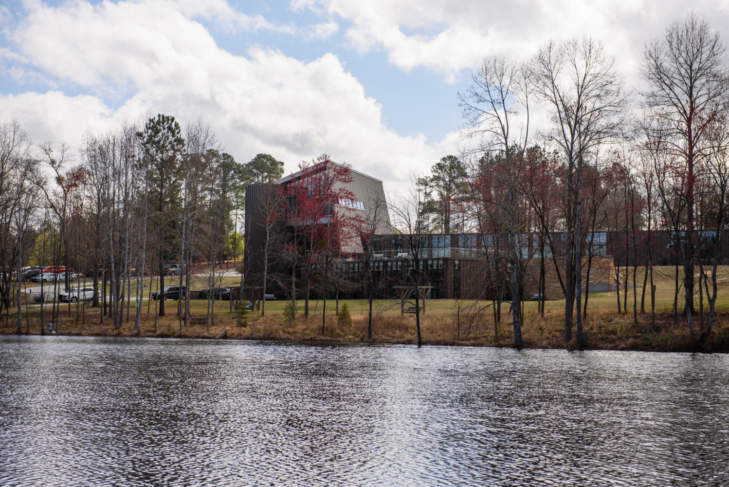 Sandhill Research and Education Center is pictured from across the pond at the back of its main building.