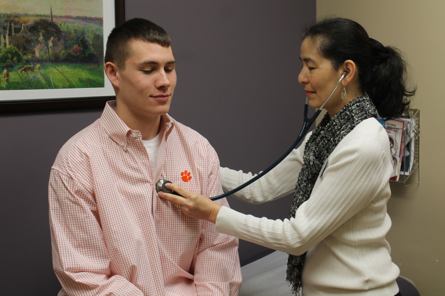 A Clemson student in a medical exam at Redfern Health Center in 2017.