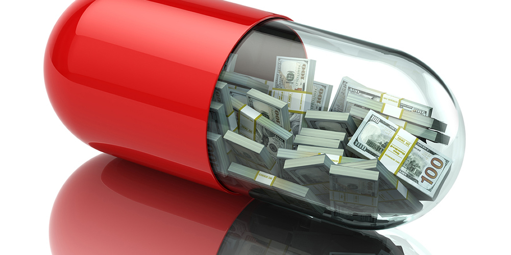 Illustration of medicine capsule with money inside
