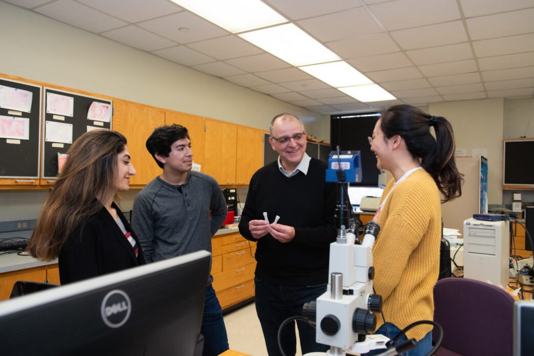 Igor Luzinov, second from right, works with students in his lab at Clemson University. He is the first Kentwool Distinguished Professorship in Natural Fibers.