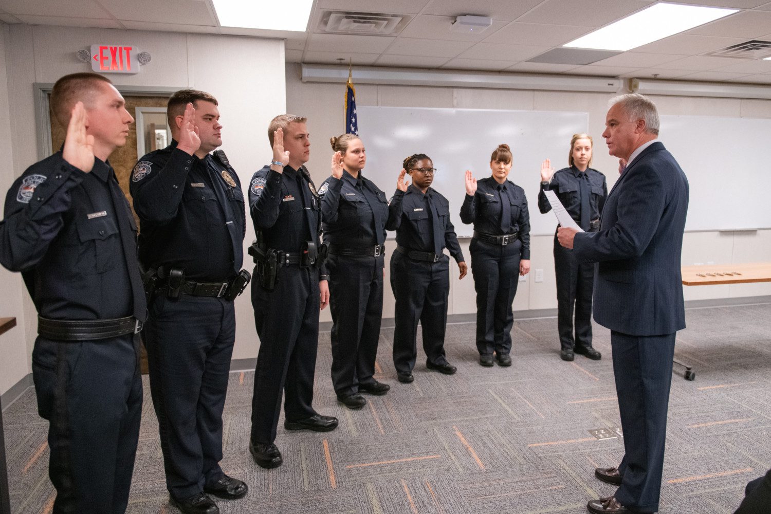 Associate Vice President for Public Safety and Chief of Police Greg Mullen swore in seven new officers to the Clemson University Police Department on Thursday.