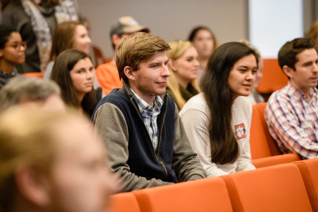 Students at a CollabFest keynote address.