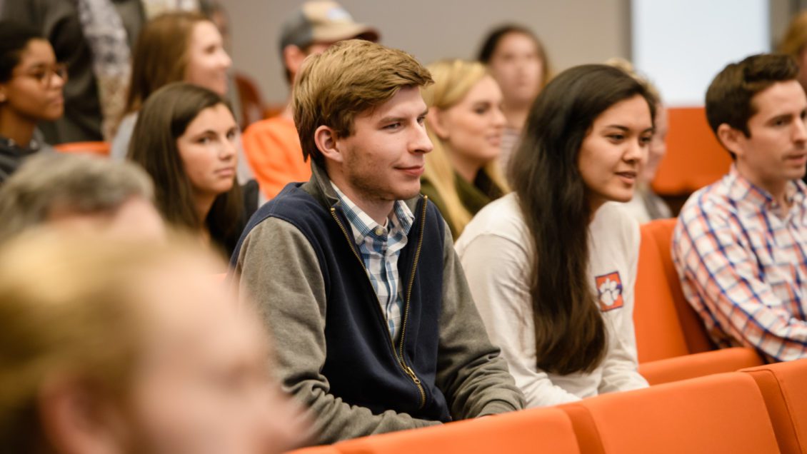 Students at a CollabFest keynote address.