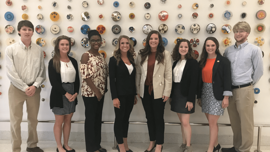 Students participating in Undergraduate Research Initiative (Left to right): Andrew Purcell, Erin McDaniel, Caterra Heard-Tate, Bailee Hawkins, Jessie Comer, Camille Smith, Texanna Miller, and Paul Millar