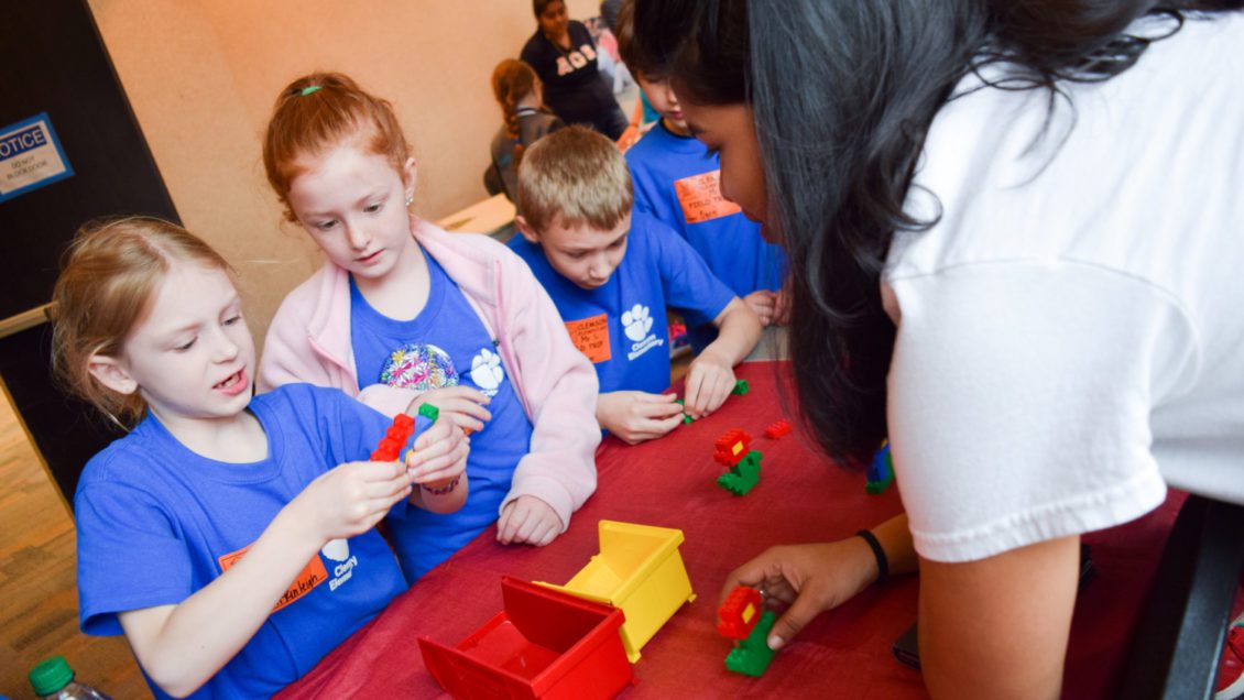 Second-grade students take part in an Engineering Expo at Clemson University.