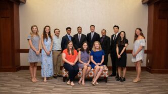 This year’s college level awardees posed for a photo with Dean Anand Gramopadhye after the Honors and Awards ceremony. Those standing are (left to right) Julia Ann Funk, Hailey N. Mundell, Thomas L. Randall, John Kimsey, Gramopadhye, Jake Flynn, Sakib Mahmud Khan, Gabriel S. Carillo, Sarah Baum and Sarah E. Sandler. Those seated are (left to right) Hannah Cash, Morgan Witherspoon and Alison McRory Balthaser.