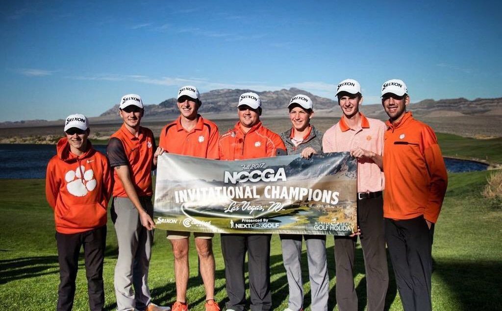 Clemson seniors Connor Blackwelder (third from left), Spencer Magladry (fifth from left) and Reid Smith (sixth from left) played in the 2017 National Collegiate Club Golf Association National Championship.