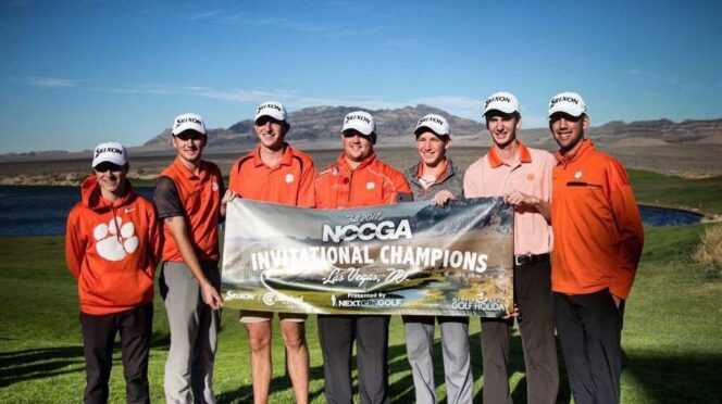 Clemson seniors Connor Blackwelder (third from left), Spencer Magladry (fifth from left) and Reid Smith (sixth from left) played in the 2017 National Collegiate Club Golf Association National Championship.