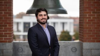 Jason Erno of the National Scholars Program in Carillon Gardens on campus