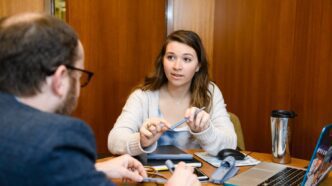 Sarah Sandler, right, works with Thompson Mefford, who said she is a "natural in the research environment."
