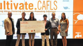 First-place team with prize winnings.