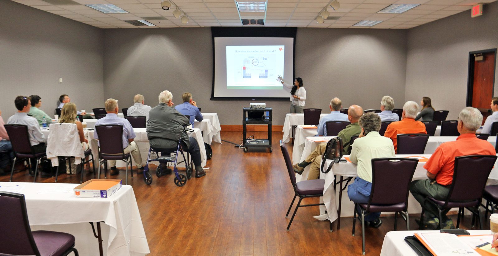 Marzieh Motallebi addresses the audience at the recent Carbon Market for South Carolina workshop.