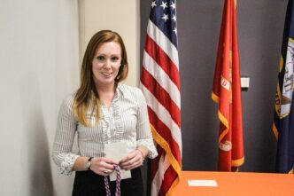 Amanda Nicks at the December 2018 "Hail and Farewell" ceremony for graduating student veterans
