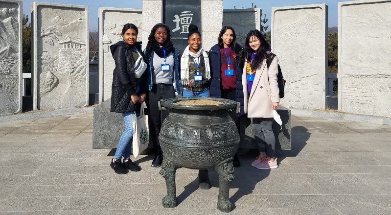 Raven Walton, center, is studying in South Korea