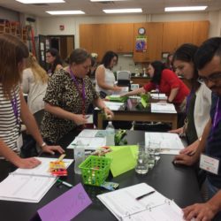 Agriscience teachers review lab procedures to learn how to teach about xylem, phloem and translocation of water through the plant stem.