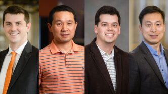 The 2018-19 early-career award winners are (from left) Eric Davis, Hongxin Hu, Judson Ryckman and Yunyi Jia.