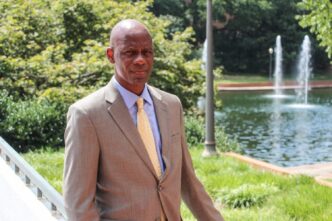 Deputy chief of police Greg Whitaker on his first day in front of the library fountains