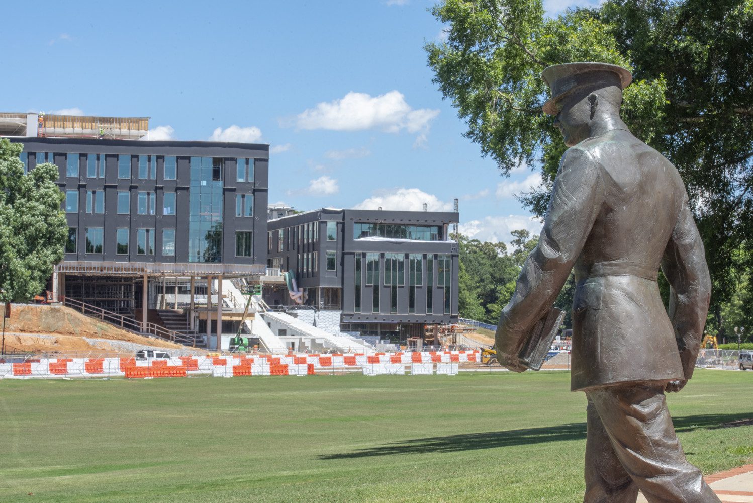 Pic of cadet statue overlooking Bowman field