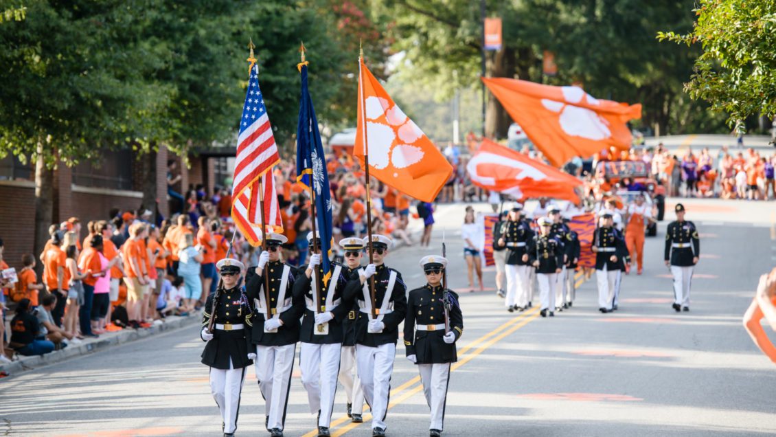 ROTC members display flags during the 2018 First Friday Parade