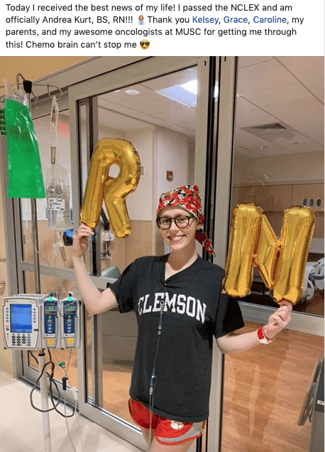 While undergoing chemotherapy treatments, Andrea Kurt got the news that she passed the NCLEX exam.