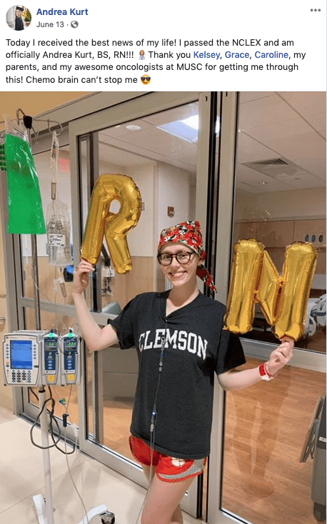 While undergoing chemotherapy treatments, Andrea Kurt got the news that she passed the NCLEX exam.