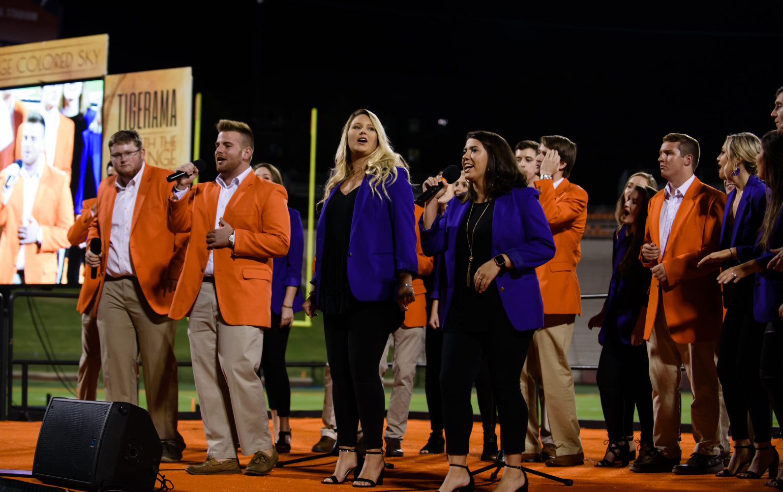 Members of Tigeroar and Take Note, student a capella groups, perform during Tigerama in 2018.