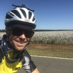 Cotton serves as one of South Carolina's main crops and Hanks rides past this cotton field on the Charleston Augusta Highway near Bamberg.