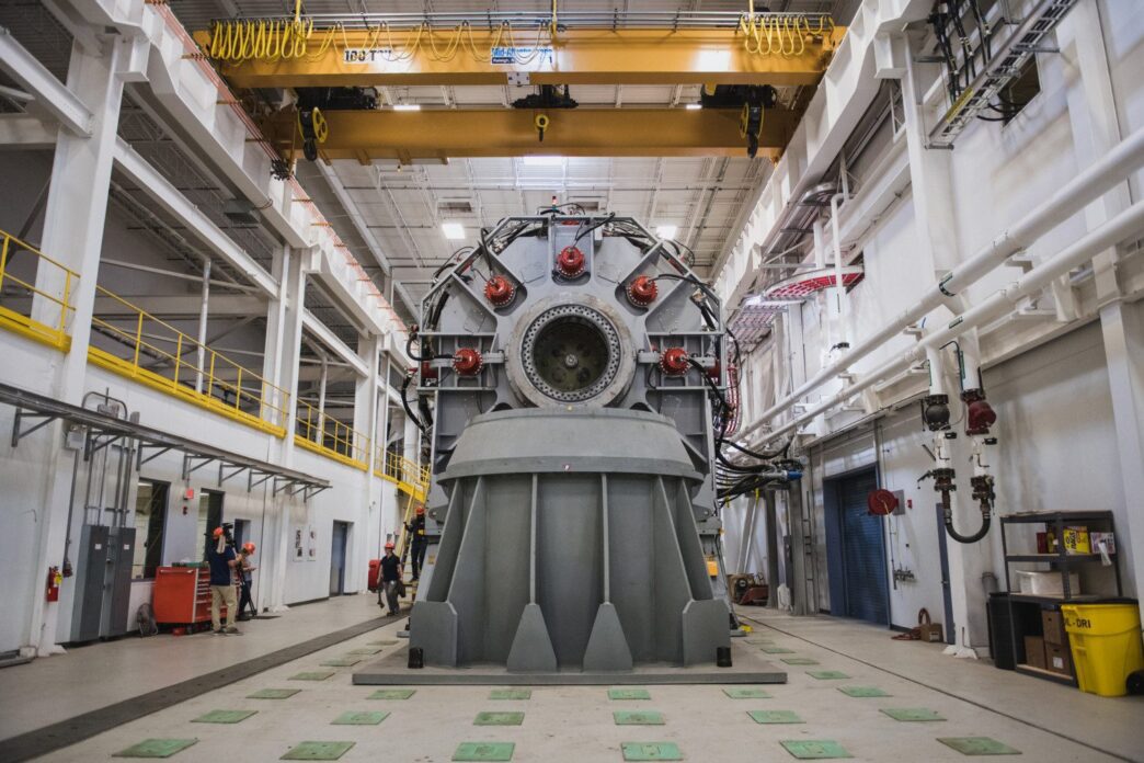 The test bed at the wind-turbine drivetrain testing facility.