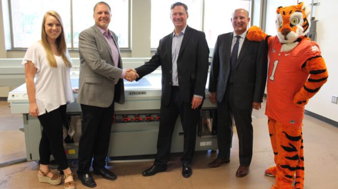 Clemson and Fuji employees pictured together in the Sonoco Institute Prototyping Lab