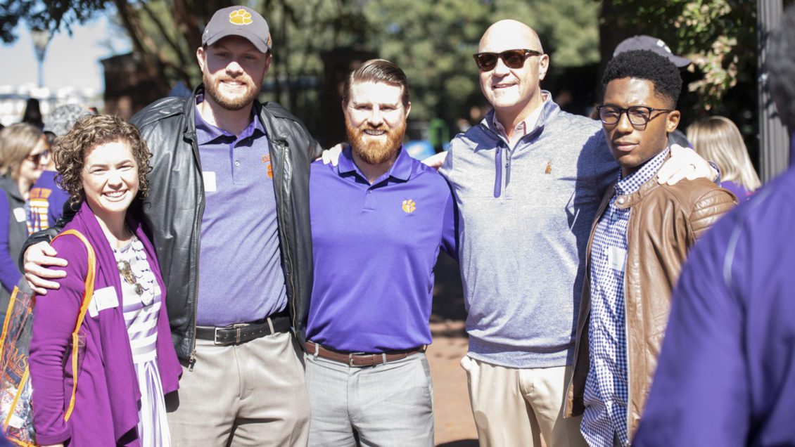 Members of Clemson's Military & Veteran Engagement with President Jim Clements and SVA President Jared Lyon at a military appreciation tailgate on Saturday, Nov. 2.