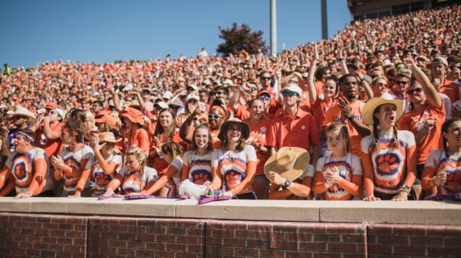 Students cheer on the Tiger football team during Clemson's 24-10 victory over Texas A&M on Sept. 7, 2019