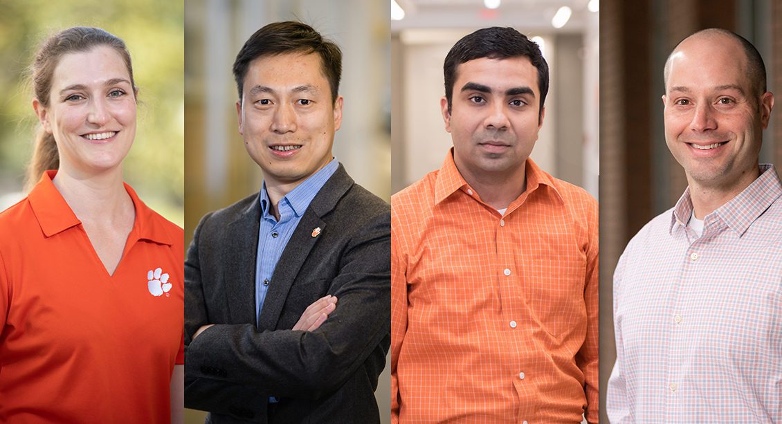 The four faculty members to be honored with named professorships are (from left): Delphine Dean, Yunyi Jia, Kapil Chalil Madathil and Jeremy Mercuri.