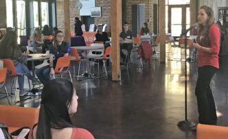 Renee Lyons talking to high school students