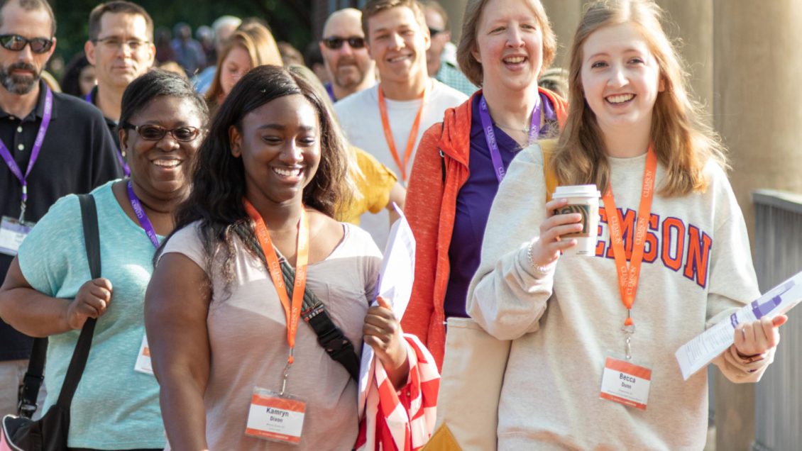 Clemson students and their families go through a 2019 summer Orientation session.