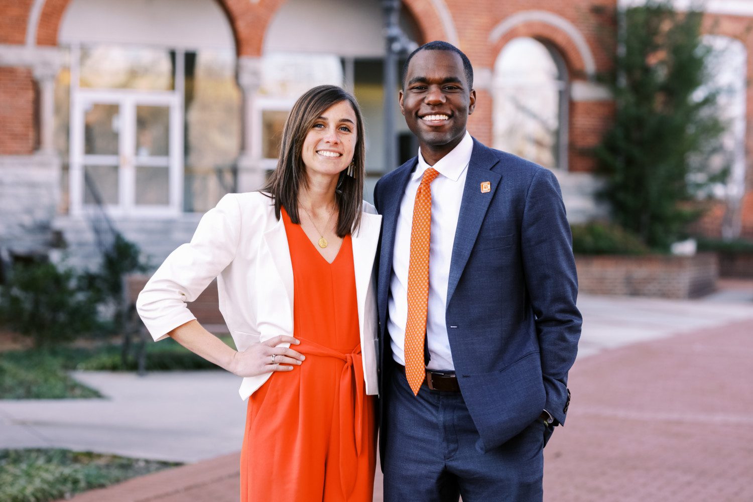 New CUSG leaders Emma Canedo and Jonathan Gundana in front of Tillman Hall in 2021